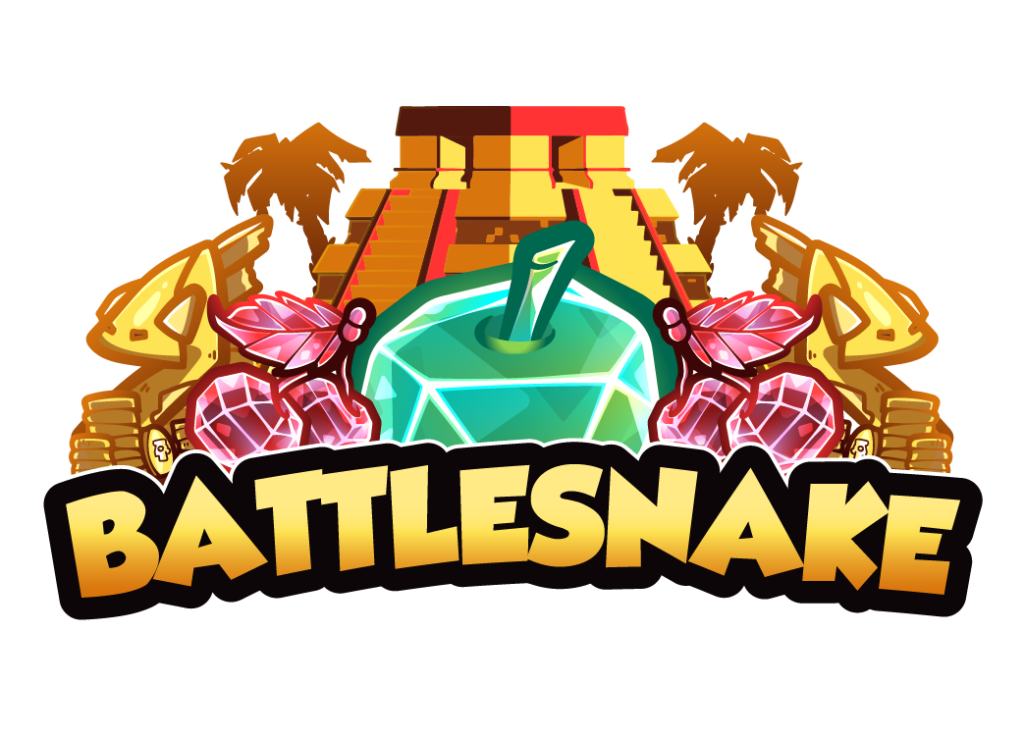 BattleSnakea BattleSnake icône jeu avec fruits brillants et pyramide aztèque icon game with shiny fruit and Aztec pyramid