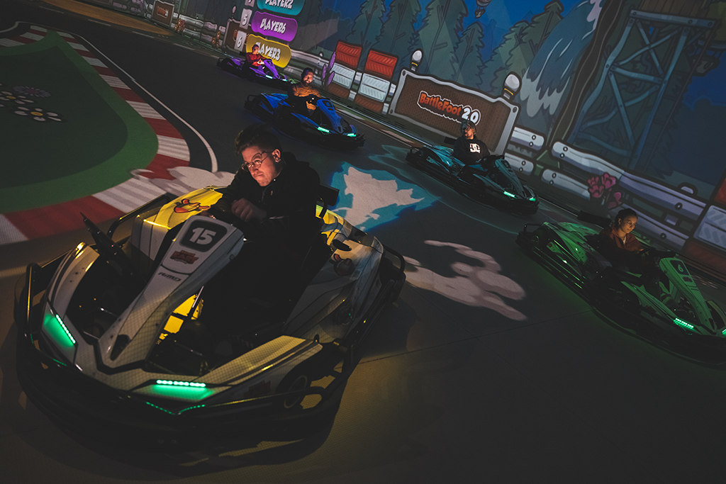 BattleKart player in their kart accelerates using the turbo bonus